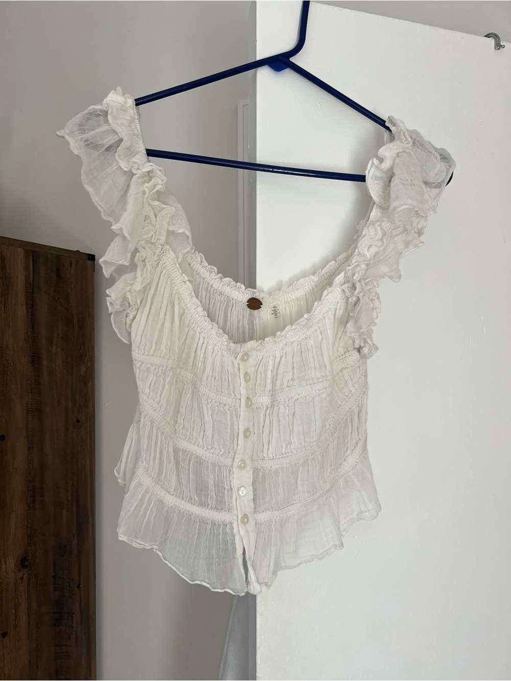 Free People White Ruffled Button-Front Blouse